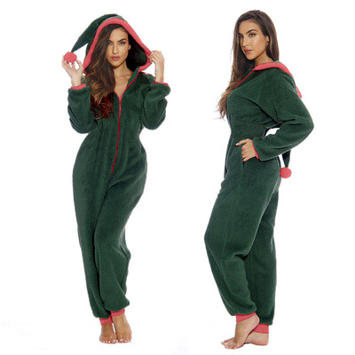 

Tailored Womens Christmas Casual Zip Hooded Plush Jumpsuit