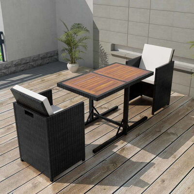 

3 Piece Bistro Set with Cushions Poly Rattan Black