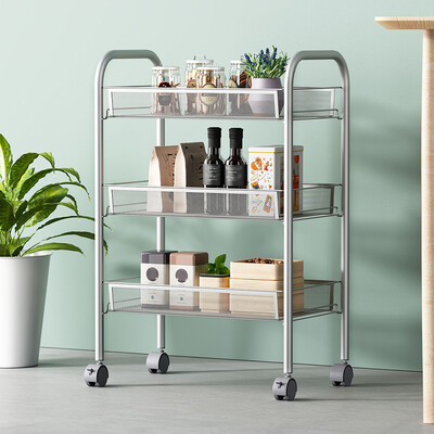 

Gobestart 3-Tier Mesh Wire Basket Rolling Cart Kitchen Storage Cart With Wheels Shelving