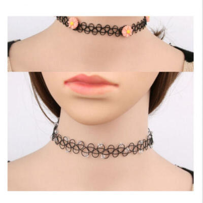 

12pcsset 80s 90s Punk Stretch Tattoo Lace Choker Necklace Retro Gothic Elastic