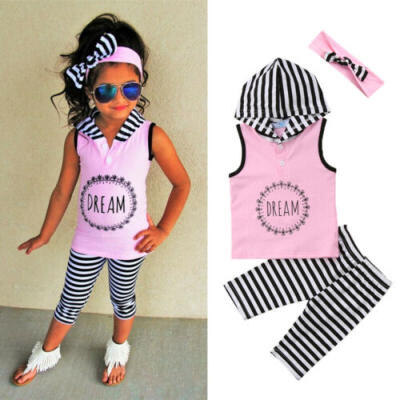 

UK 2PCS Kids Baby Girls Clothes Outfits Cotton T-shirt Tops TracksuitPants Set