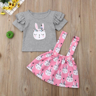 

US Stock Newborn Kids Baby Girls Rabbit Tops T-shirt Skirt Dress Outfits Easter