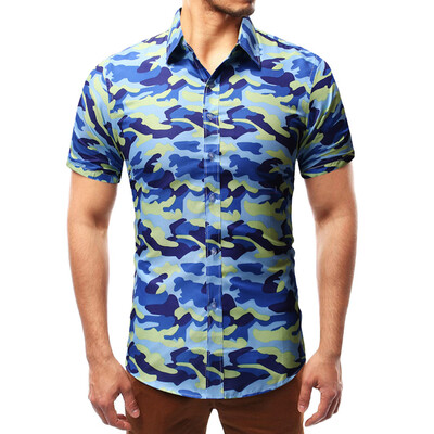 

Tailored Fashion Mens Button Personality Camouflag Short Sleeve T-Shirt Blouse Tops