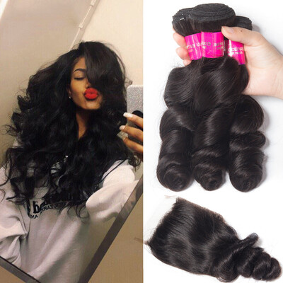 

Hair Brazilian Hair Weave Bundles With Closure Remy Human Hair 3 Bundles With Closure Loose Wave Bundles With Closure