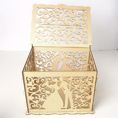 

DIY Wooden Wedding Card Box with Lock&Card Sign Rustic Hollow Gift Card Holder for Reception Wedding Anniversary Party Decorat