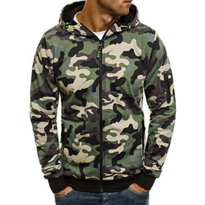 

Mens Camo Camouflage Hoodie Hoody Green Army Hooded Jumper Jacket Pullover -3XL