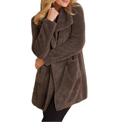 

Toponeto Women Suit Fleece Long Sleeve Open Front Woolen Sweater Coat Jacket Cardigan