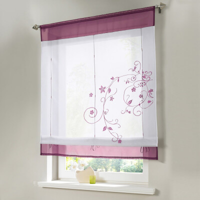 

Toponeto Newest Roman Blinds Embroidery Tulle Short Shade Pastoral Room Window Curtain