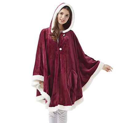 

Toponeto Women Winter Warm ButtonDown Plush Hooded Throw Wrap Wearable Blanket Cover Coat