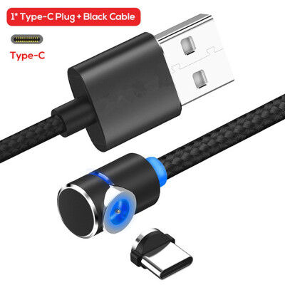 

90 Degree 3 in 1 Led Cable Magnetic Charging Cable for iPhone X 8 7 6 Plus L Nylon Micro USB Cable USB Type-C USB C Cable