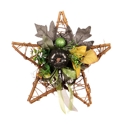 

Halloween Decoration Star-Shaped Wooden Frame Artificial Flowers Garland Accessories Wreath Hanging Festival Props