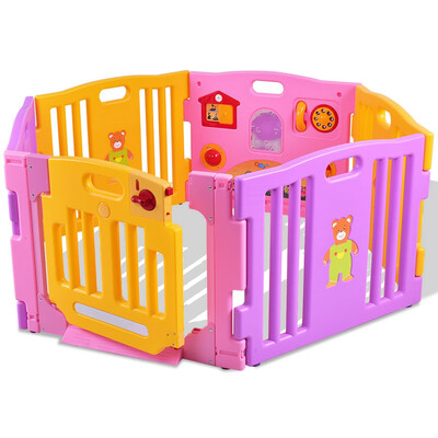 

Pink 6 Panel Baby Playpen Kids Safety Play Center Yard