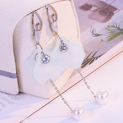 

S925 silver needle super fairy ballet earrings female temperament personality wild long flower pendant earrings petal earrings