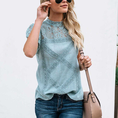 

Ladies Business Tops Short Sleeves Turtleneck Summer Shirt Blouse Casual Boho