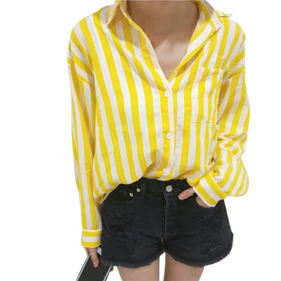 

Women Tops Striped Blouse Shirt Long Sleeve Blouse Turn Down Collar Shirts Casual Tops Sunscreen Blouses Femme Daily Basic