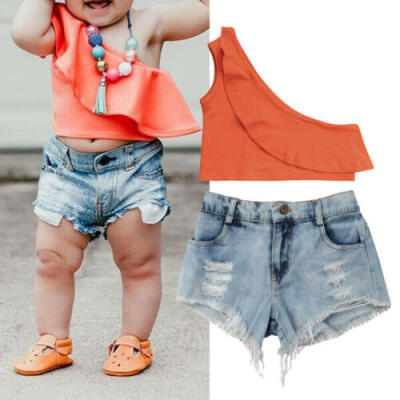 

US Summer Fashion Toddler baby Girls Clothes Casual Crop Tops Shorts Outfits Set