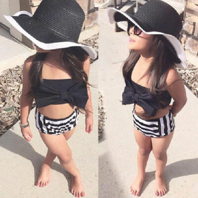 

Bowknot Baby Girls Kids Swimsuit Bikini Set Bathing Tankini Swimming Costume UK