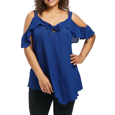

Womens Cold Shoulder Shirt Short Sleeve Solid Tops Loose Summer Party Blouse