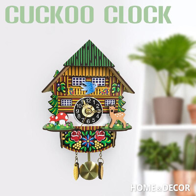 

Wooden Cuckoo Wall Clock Swinging Pendulum Traditional Wood Hanging Crafts Decoration for Home Restaurant Living Room