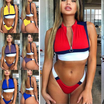 

Cross-border 4 color foreign trade new bikini fast-selling explosion models ladies solid color zipper split swimsuit 2018A114 Dark