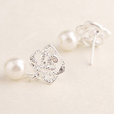 

Earrings Luxury Eardrop Rose Flower Pearl Ear Stud Earrings Wedding Jewelry