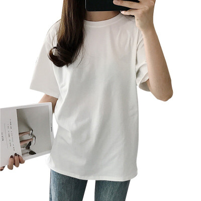 

Women Summer Solid V-Neck T-shirt Female Casual Short Sleeve Basic Tees Ladies Loose Tops Plus Size Feminina Tshirt