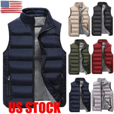 

US Winter Warm Mens Down Cotton Padded Sleeveless Jacket Vest Waistcoat -3XL