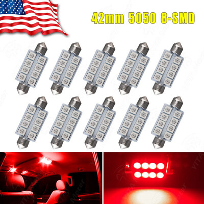 

10X Pure Red 42MM 5050 8SMD Festoon LED Interior Dome Map Light Bulb 211-2 212-2