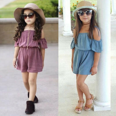 

One-Piece Baby Girls Summer Romper Kids Solid Color Toddler Jumpsuit Playsuit