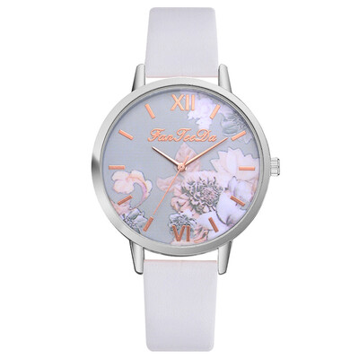 

Fashion Womens Watches Printed Flower Dial Ladies Simple Quartz Wristwatch Leather Strap Clock Casual Dress Reloj Mujer