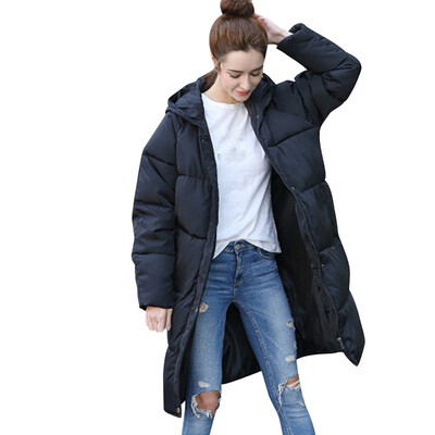 

Toponeto Women Winter Warm Coat Solid Hooded Thick Warm Slim Jacket Long Overcoat