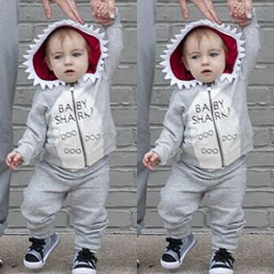 

2Pcs Toddler Kids Baby Boy Shark Clothes Hooded Tops Pants Spring Outfits Set