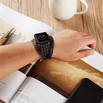

〖Follure〗Double Tour Leather Accessory Band Replacement Bracelet For Apple Watch 42mm BK