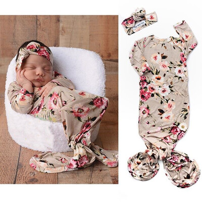 

Cute Baby Girl Flower Swaddle Wrap Blanket Long Sleeve Sleeping BagHeadband