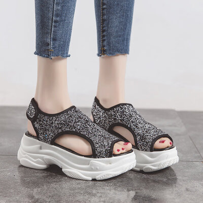 

Sequin sandals Summer tide of students in Rome womens shoes with super-hot flat soles&INS thick soles