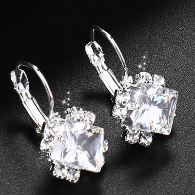 

Diamond Zircon Crystal Drop Dangle Earring 925 Sterling Silver Wedding Hoop Earrings For Women
