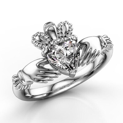

Dazzling 925 Solid Sterling Silver Claddagh Ring Bride Wedding Engagement White Sapphire Diamond Heart Rings Irish Fine Jewelry