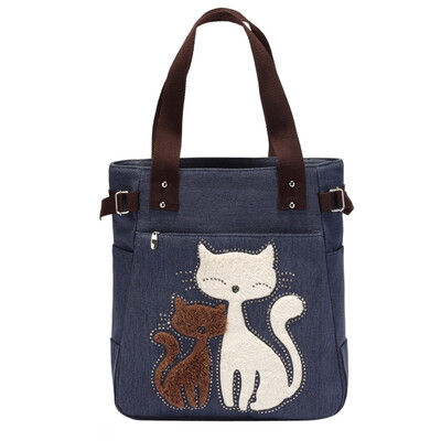 

Women handbag canvas bag with cute cat fashion ladies small bags