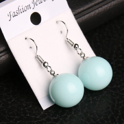 

Fashion Women 10mm Orang Jade Round Bead Silver Hook Earrings Jewelry 7Colors