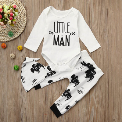 

3pcs Toddler Infant Baby Boys Girls Letter Clothes Set RomperPantsHat Outfits