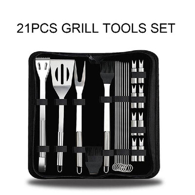 

21pcs BBQ Grill Tools Set Professional Grill Accessories Spatula Fork Basting Brush Tongs Stainless Steel Grill Barbecue Cook Acce