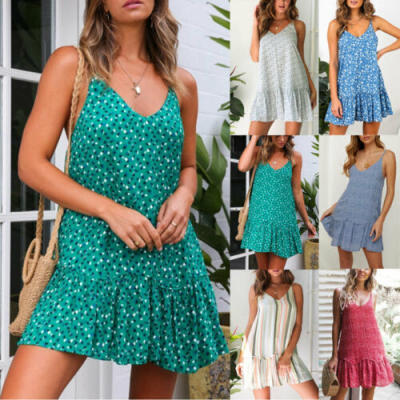 

Women Boho Summer Beach Short Dresses Evening Party Mini Ladies Sundress Dress