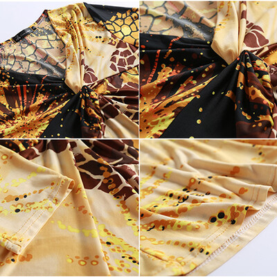 

Fashion Women Plus Size Leopard Print V Neck Long Sleeve T-Shirt Twisted Front Oversize Tops Pullover Yellow