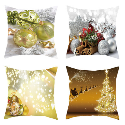 

Siaonvr 4PC Merry Christmas Short Plush Pillowcase Sofa Pad Set Home Decoration 18x18 In