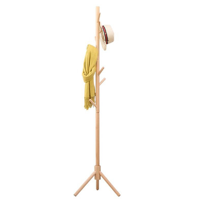 

Rubberwood Wooden Floor Standing Clothes Hat Hall Tree Free Standing Hallstand Hatstand Hat Rack Coat Stand Holder with 8 Hooks