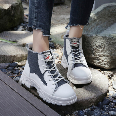 

High-top lace-up round-headed casual womens shoes comfortable academic atmosphere thick-soled muffins for students&autumn a