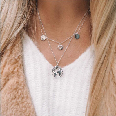 

New Simple Gold Coin Layered Map Choker Necklace For Women Multi Layer Chocker Necklaces Pendants collar collier femme collares