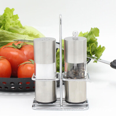 

3Pcs Home Kitchen Manual Seasoning Pepper Shaker Grinder Salt Pot Jar Stand Set