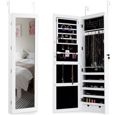 

Door Mounted Lockable Mirrored Jewelry Cabinet with LED Lights