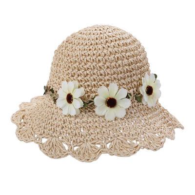 

Chic Summer Kids Floral Decor Straw Hats Children Beach Baby Girls Sunhat